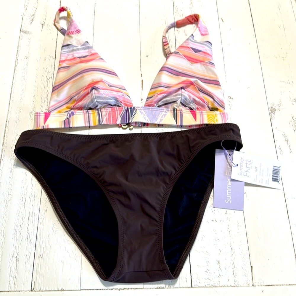 Sm Summer Flirtt Gotexx Bottoms NWT Colorful halter bikini Striped rip curl